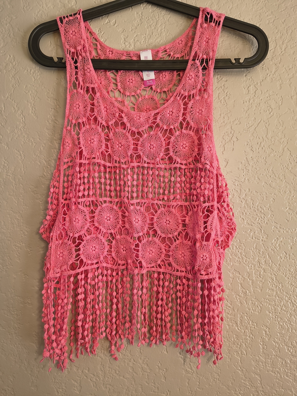 No Boundaries Pink Crochet Fringe Summer Cover Tank Top